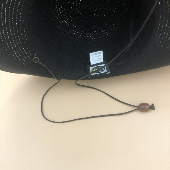 Scala Black Wide-Brim Straw Sun Hat w/ Chin Cord - Picture 4 of 5